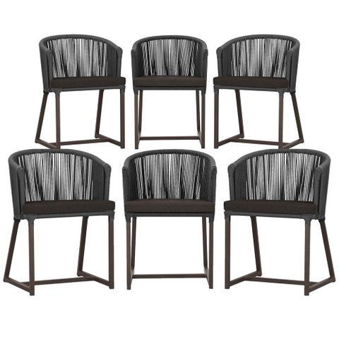 6 Cadeiras de Jantar Área Noronha em Alumínio com Pintura Marrom Corda Náutica Estofado 9 Trama Orig