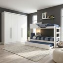 Ver imagem 1 de Conjunto Treliche Solteiro Indy e Guarda Roupa Casal 4 Portas 4 Gavetas Bergamo Branco
