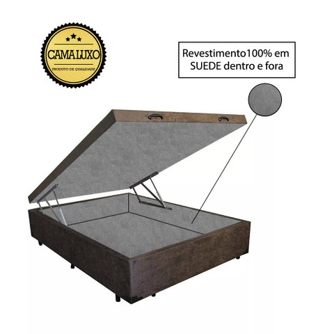 Base Box Baú Víúva Luxo Blindado AColchoes Suede Marrom 49x128x188
