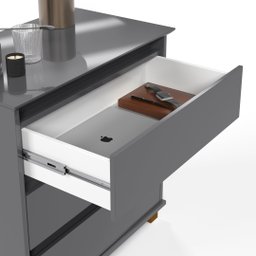 Mesa De Cabeceira Mini Cômoda Criado 3 Gavetas Para Quarto:Cinza - 3