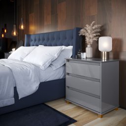 Mesa De Cabeceira Mini Cômoda Criado 3 Gavetas Para Quarto:Cinza - 2