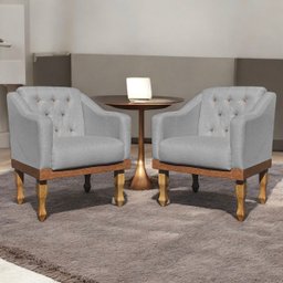 Kit 02 Poltronas Decorativa Grécia no Linho - Dritex Decor:linho Cinza - 1