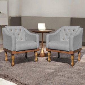 Kit 02 Poltronas Decorativa Grécia no Linho - Dritex Decor:linho Cinza