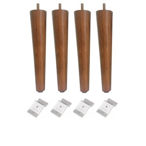 Kit 4 Pé Palito 30cm Amendoa Marrom Claro Sofá Puff Cama Box Mesa + Chapinha Inclinada