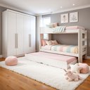 Ver imagem 1 de Conjunto Treliche Solteiro Siena e Guarda Roupa Casal 4 Portas 4 Gavetas Bergamo Branco