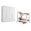 Ver imagem 2 de Conjunto Treliche Solteiro Siena e Guarda Roupa Casal 4 Portas 4 Gavetas Bergamo Branco