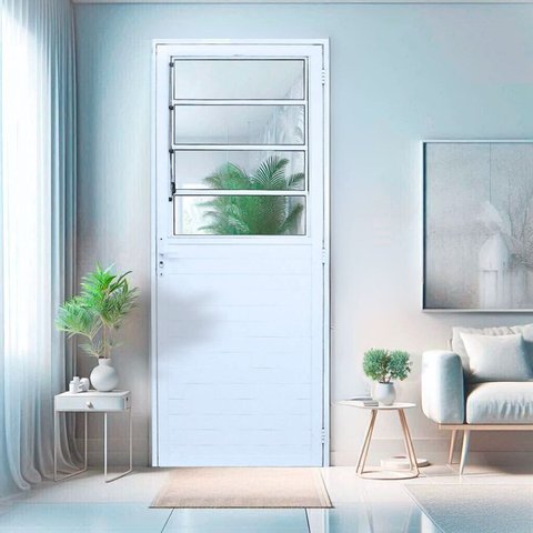 Porta Basculante Lambril Alumínio 2,10 x 70 Branco Abertura Direita Hale Esquadrias