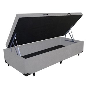 Base Cama Box Baú Solteiro Couro Sintético Cinza 43x88x188