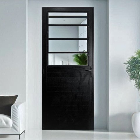 Porta Basculante Lambril Alumínio 2,10 X 80 Preto Abertura Direita