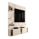 Ver imagem 3 de Rack Bancada Suspensa para TV até 65 Polegadas 200cm 3 Portas Atena MDP Calacata/Off White Sala