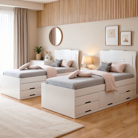 Conjunto 2 Cama Solteiro 5 Gavetas Júlia