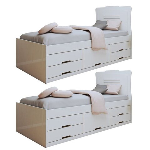 Conjunto 2 Cama Solteiro 5 Gavetas Júlia