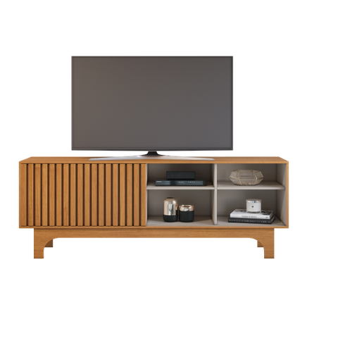 Rack Sereno para TV até 70" Porta de Correr Ripada:Cinamomo/Off