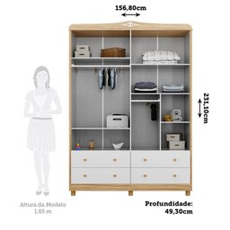 Guarda-roupa de Bebê 156,80cm 4 Portas com Janela 4 Gavetas 100% Mdf Maya Provençal Espresso Móveis - 4