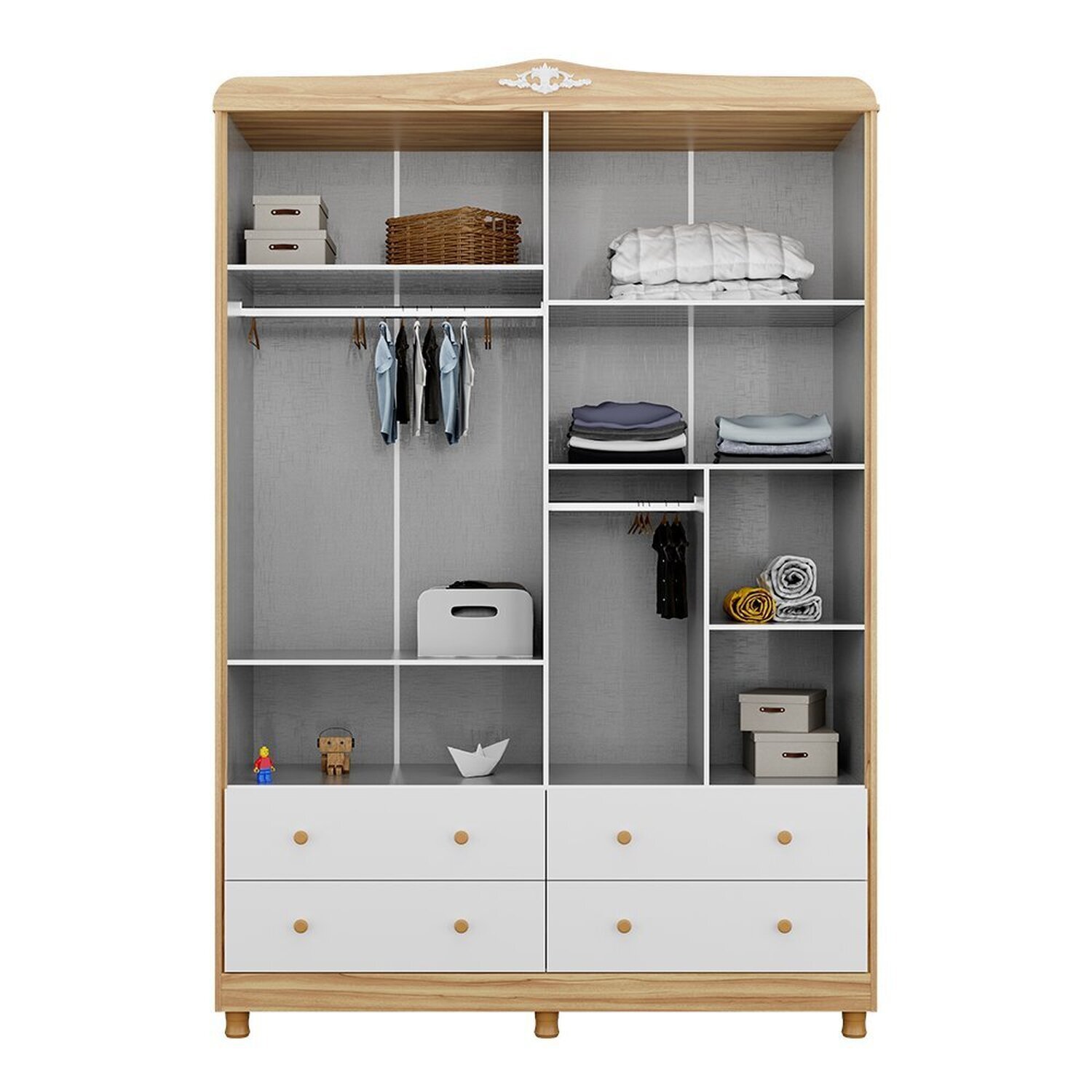 Guarda-roupa de Bebê 156,80cm 4 Portas com Janela 4 Gavetas 100% Mdf Maya Provençal Espresso Móveis - 3