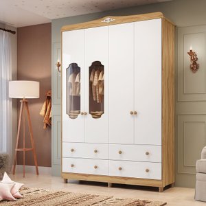 Guarda-roupa de Bebê 156,80cm 4 Portas com Janela 4 Gavetas 100% Mdf Maya Provençal Espresso Móveis