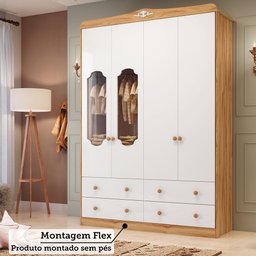 Guarda-roupa de Bebê 156,80cm 4 Portas com Janela 4 Gavetas 100% Mdf Maya Provençal Espresso Móveis - 7