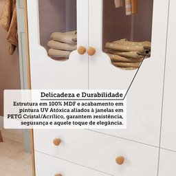 Guarda-roupa de Bebê 156,80cm 4 Portas com Janela 4 Gavetas 100% Mdf Maya Provençal Espresso Móveis - 8