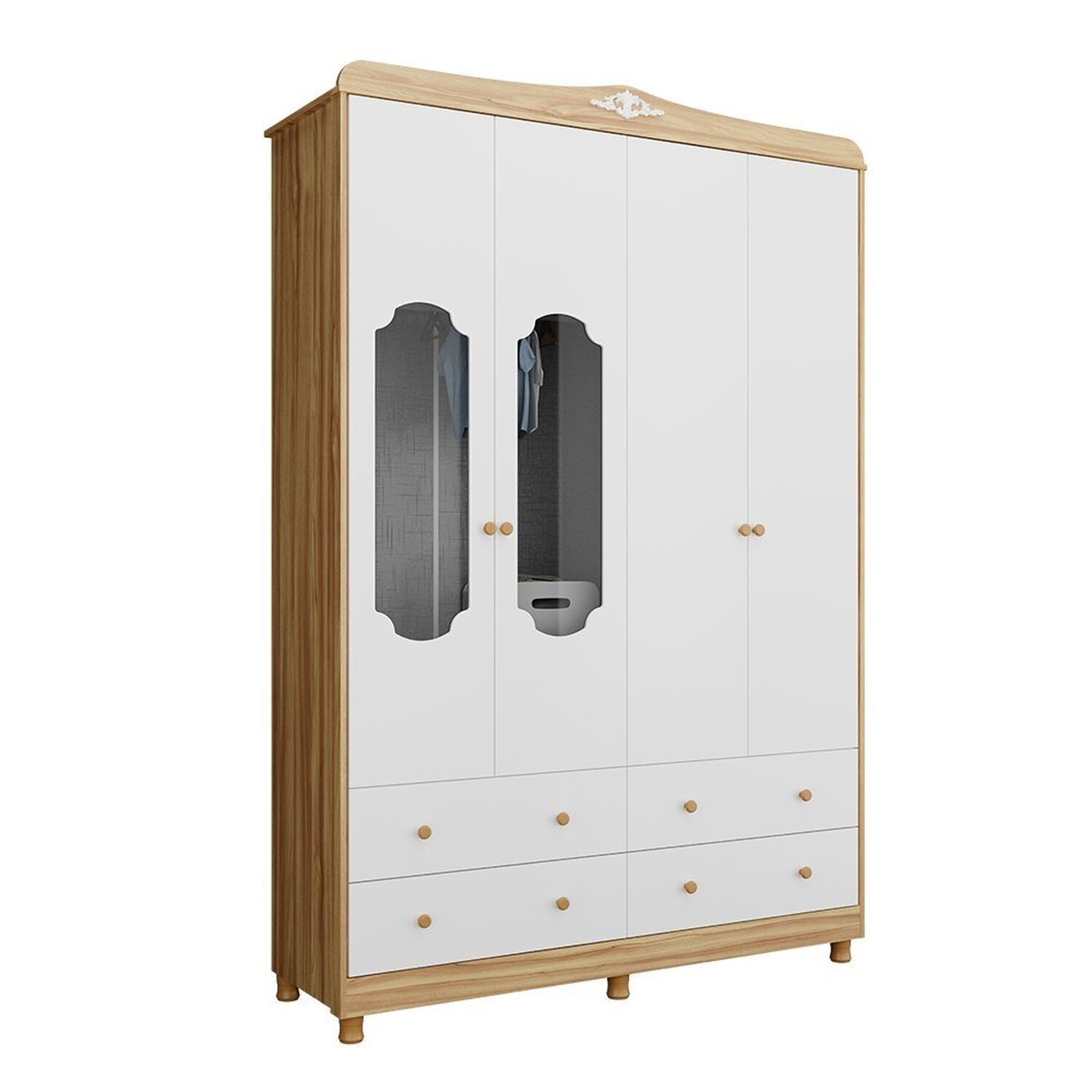 Guarda-roupa de Bebê 156,80cm 4 Portas com Janela 4 Gavetas 100% Mdf Maya Provençal Espresso Móveis - 2