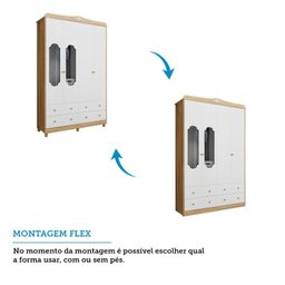 Guarda-roupa de Bebê 156,80cm 4 Portas com Janela 4 Gavetas 100% Mdf Maya Provençal Espresso Móveis - 6