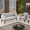 Ver imagem 1 de Conjunto Poltrona e Namoradeira Decorativa Karen Pés Fixo em Madeira Preto Veludo Cinza G19 - Gran B
