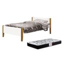 Ver imagem 1 de Cama Solteiro Simba Branco Fosco com Pés Amadeirado e Colchão D33 - Reller Móveis