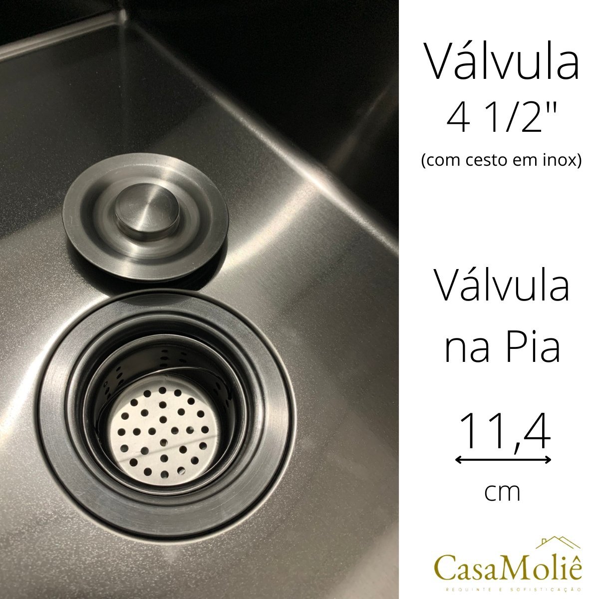 Válvula Cozinha 4 1/2 Inox Preto C/ Tampa Antiodor Para Cuba - 2