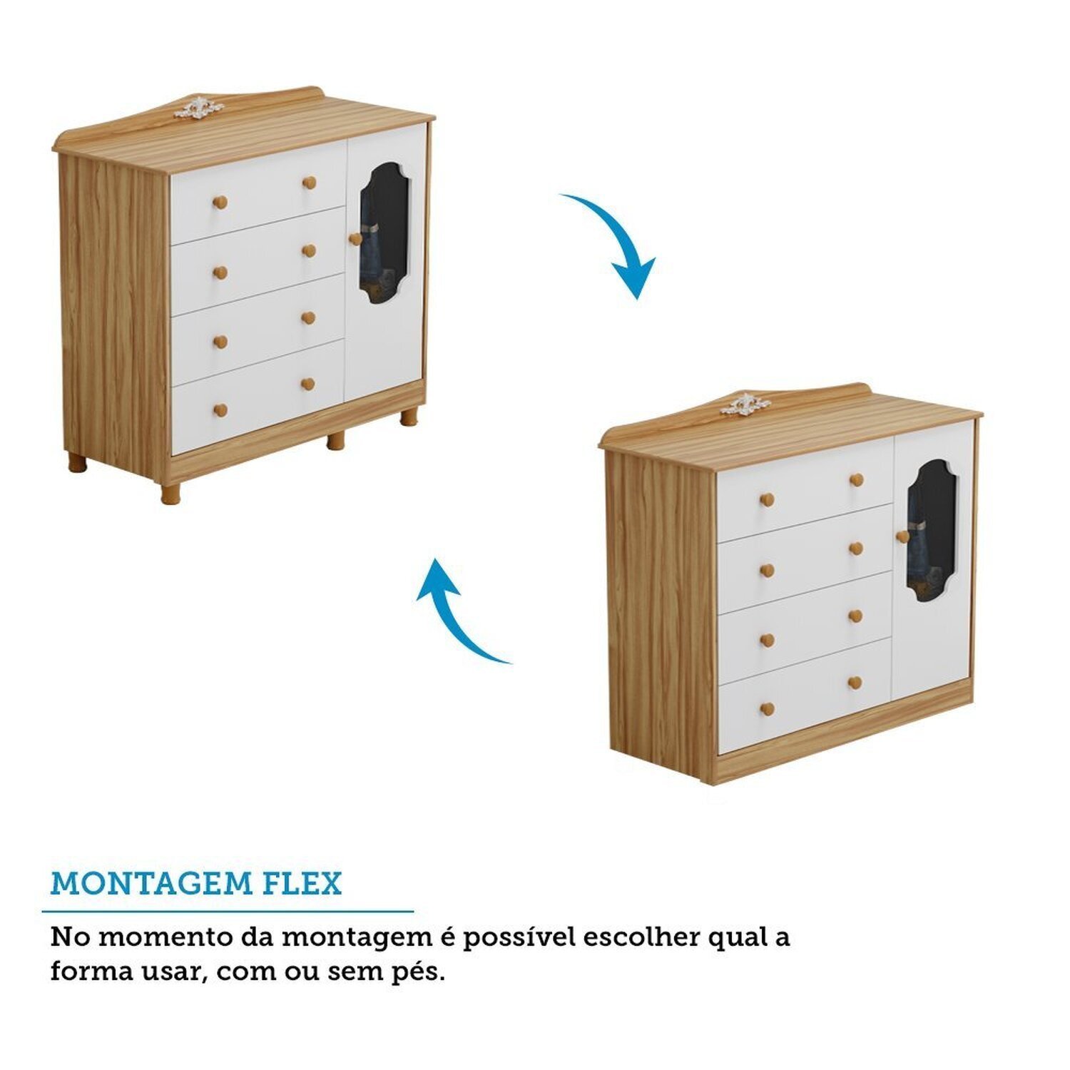 Cômoda de Bebê 120,30cm 1 Porta com Janela e 4 Gavetas 100% Mdf Maya Provençal Espresso Móveis - 6