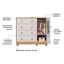 Ver imagem 6 de Cômoda de Bebê 120,30cm 1 Porta com Janela e 4 Gavetas 100% MDF Maya Provençal Yescasa Branco/Brilho/Amêndoa