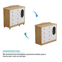 Cômoda de Bebê 120,30cm 1 Porta com Janela e 4 Gavetas 100% Mdf Maya Provençal Espresso Móveis - 6