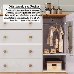 Cômoda de Bebê 120,30cm 1 Porta com Janela e 4 Gavetas 100% Mdf Maya Provençal Espresso Móveis - 9
