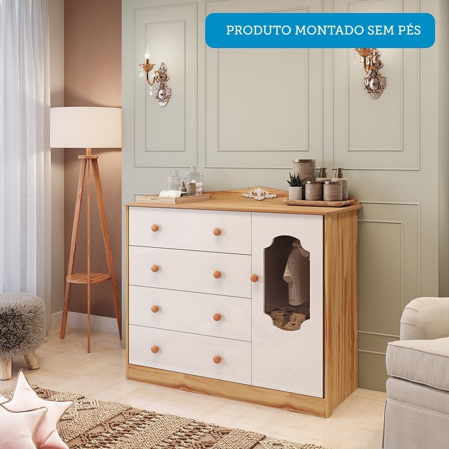 Cômoda de Bebê 120,30cm 1 Porta com Janela e 4 Gavetas 100% Mdf Maya Provençal Espresso Móveis - 7