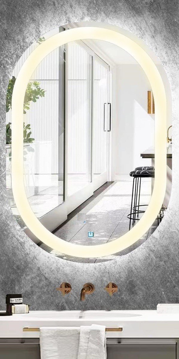 Ver imagem 2 de Espelho Jateado Oval Iluminado com Led Quente Touch 80x60cm