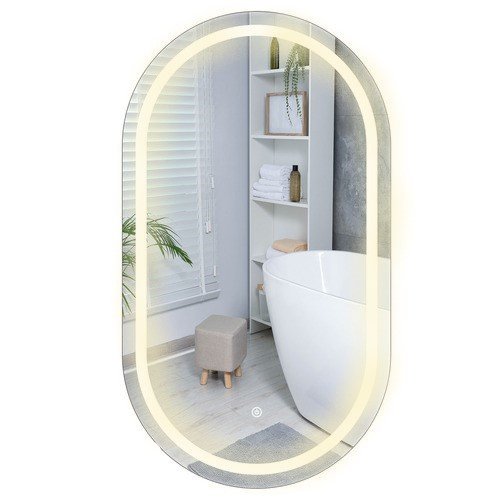 Ver imagem 4 de Espelho Jateado Oval Iluminado com Led Quente Touch 80x60cm