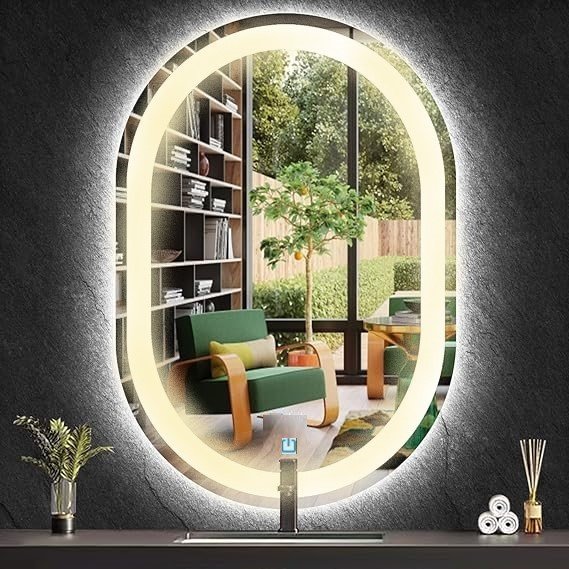 Ver imagem 5 de Espelho Jateado Oval Iluminado com Led Quente Touch 80x60cm