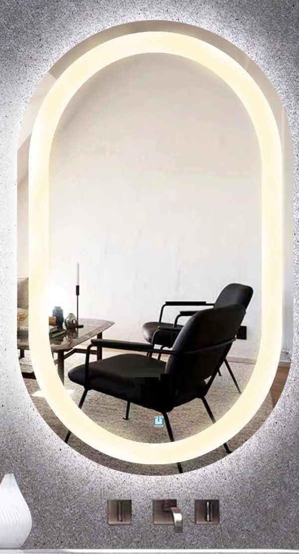 Ver imagem 6 de Espelho Jateado Oval Iluminado com Led Quente Touch 80x60cm