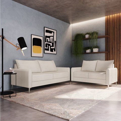 Conjunto Sofá 2 e 3 Lugares Bipartido Davos Branco Off White