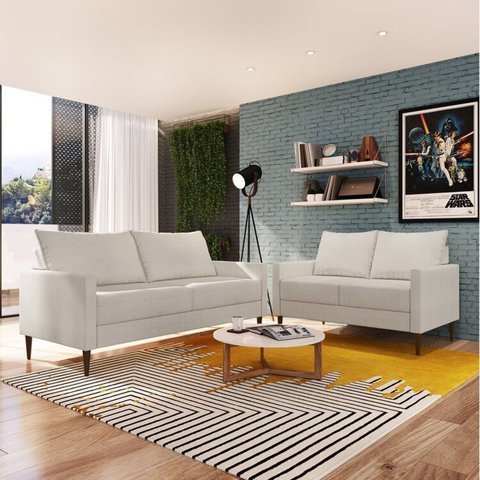 Conjunto Sofá 2 e 3 Lugares Bipartido Fideris Branco Off White