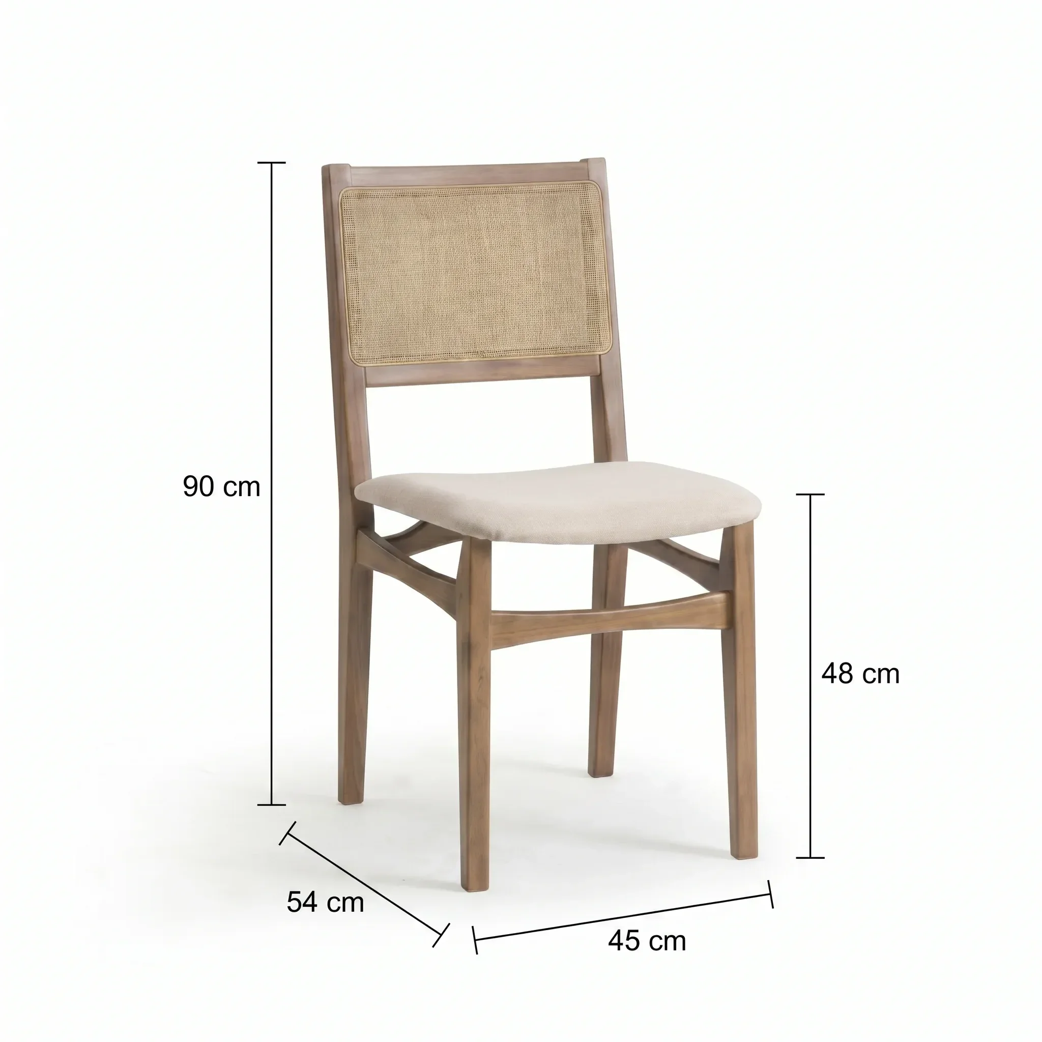 Ver imagem 3 de Kit 2 Cadeiras para Sala de Jantar Estofadas em Madeira Maciça com Encosto Tela Natural Serena Nogueira Marrom