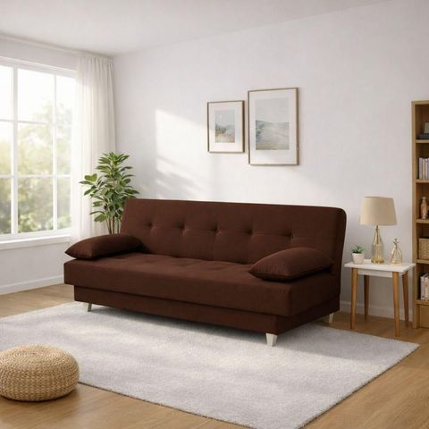 Sofá Cama 3 Lugares Casal Reclinável Suede com Almofadas Marrom