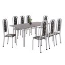 Ver imagem 2 de Conjunto de Mesa Retangular 180x75cm Tampo Granito Ocre 8 Cadeiras Lavínea Branco/Preto Floral/Mart Pérola