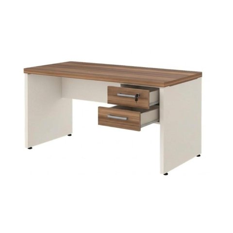 Mesa de Escritório Executiva Reta com Gavetas 1,50m x 0,60m (Tampo 40mm) Nogal Sevilha / Champanhe