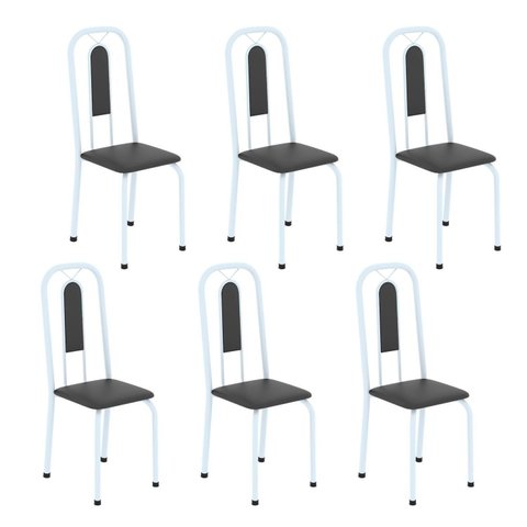 Cadeiras para Sala de Jantar 6 Unidades Lívia Branco/Preto Liso