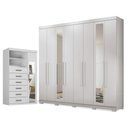 Ver imagem 1 de Guarda Roupa Casal com Cômoda Master New 8 Portas de Bater 4 Gavetas MDP Branco Brilho Santos Andir