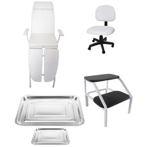 Kit Podologia Cadeira Mecânica Mocho Escada Bandejas Fiscomed Kit Maca 3 Posições para Podologia