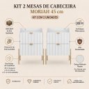 Ver imagem 2 de Kit Mesa de Cabeceira Moriah 45cm Branca Luxo MDF Ripado Industrial Pés Ferro Dourado