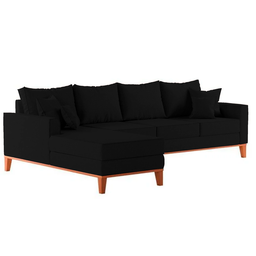Sofá 4 Lugares Beny com Chaise Esquerdo Corino Preto - 4 Sofá 4 Lugares Beny com Chaise Esquerdo Corino Preto - 4