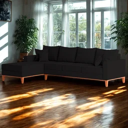 Sofá 4 Lugares Beny com Chaise Esquerdo Corino Preto - 1 Sofá 4 Lugares Beny com Chaise Esquerdo Corino Preto - 1