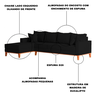 Sofá 4 Lugares Beny com Chaise Esquerdo Corino Preto - 3