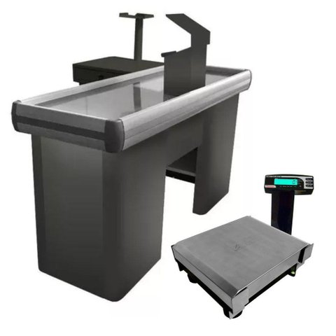 Caixa Supermercado Empacotador Preto 1,50m Check Out e Balança 30kg Urano Bivolt